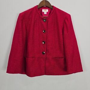 Vintage TALBOTS Blazer Jacket Women 14‎ Red Tweed Pockets Office Career Classic